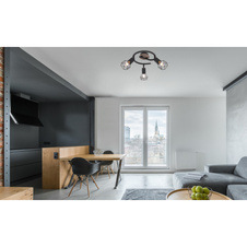 Stropní svítidlo, kov černý, dřevo hnědé, Ø23cm, V:22cm, bez žárovek 3xE14, max. 40W 230V