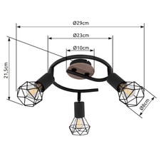 Stropní svítidlo, kov černý, dřevo hnědé, Ø23cm, V:22cm, bez žárovek 3xE14, max. 40W 230V