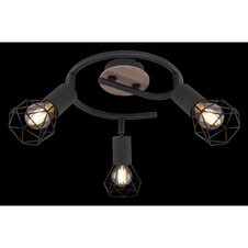 Stropní svítidlo, kov černý, dřevo hnědé, Ø23cm, V:22cm, bez žárovek 3xE14, max. 40W 230V