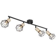 Stropní svítidlo, kov, černá, starožitná mosaz, nastavitelné, DxŠxV: 60x8x21cm, bez žárovek 4xE14, max. 40W 230V