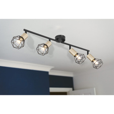 Stropní svítidlo, kov, černá, starožitná mosaz, nastavitelné, DxŠxV: 60x8x21cm, bez žárovek 4xE14, max. 40W 230V