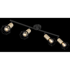 Stropní svítidlo, kov, černá, starožitná mosaz, nastavitelné, DxŠxV: 60x8x21cm, bez žárovek 4xE14, max. 40W 230V