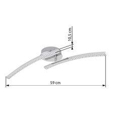 Stropní svítidlo, kov chrom, akryl, akrylové křišťály průhledné, nastavitelné, změna barvy světla pomocí nástěn. vypínače, paměťová funkce, IP44, fixace barvy, DxŠxV: 59x12x11cm, LED 12W 230V, zdroj 1320lm, výstup 720lm, 3000-4000-6000K