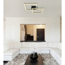 Stropní svítidlo, kov černý, plast opál bílý, DxŠxV: 47x47x6cm, včetně 1xLED 36W 230V, 3700lm zdroj, 2700lm výstup, 3000K
