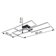 Stropní svítidlo, kov černý, plast bílý, paměťová funkce, stmívatelné, dálkové ovládání, fixace barvy, včetně 2xAAA, DxŠxV: 90x40x8cm, včetně 1xLED 58W 230V, 5500lm zdroj, 4300lm výstup, změna barvy světla 3000-6500K