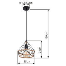 Závěsné svítidlo, kov černý matný, konopné lano hnědé, Ø25cm, V:150cm, bez žárovky 1xE27, max. 40W 230V