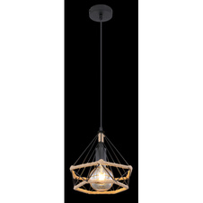 Závěsné svítidlo, kov černý matný, konopné lano hnědé, Ø25cm, V:150cm, bez žárovky 1xE27, max. 40W 230V