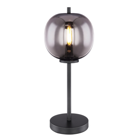 Stolní lampa, černý kov, kouřové sklo, vypínač, Ø19cm, V:45cm, bez žárovky 1xE14, max. 40W 230V