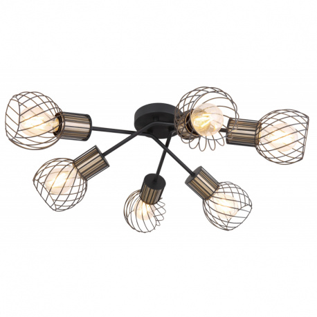 Stropní svítidlo, kov černý zlatý, kov černý, Ø700, V: 240, bez žárovek 6xE27, max. 40W 230V