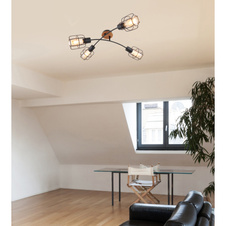 Stropní svítidlo, kov černý, dřevo hnědé, DxŠxV: 72x72x24cm bez žárovek 4xE27, max. 60W 230V