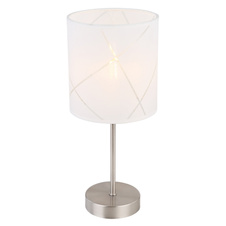 Stolní lampa, nikl, textil bílý, akryl průhledný, transparentní kabel 1,8m, vypínač, Ø15cm, V:35cm, bez žárovky 1xE14, max. 25W 230V