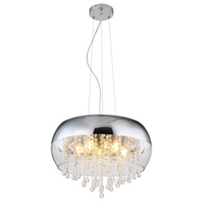 Závěsné svítidlo, chrom, sklo chromové, skleněné křišťály průhledné, Ø440, V: 1200, bez žárovek 5xE14, max. 25W 230V