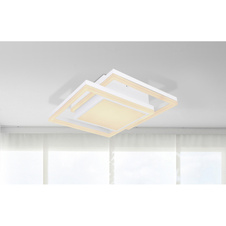 Stropní svítidlo, kov/akryl opál bílý, kompatibilní s Google Assistant a Alexa, časovač, paměťová funkce, stmívatelné, dál.ovládání, fixace barvy, DxŠxV: 42x42x11cm, LED 22W 230V, 3000lm zdroj, 1200lm výstup,změna barvy světla 3000-6000K