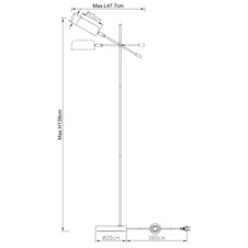 Stojanové svítidlo, kov, černá, plast satinovaný, nastavitelná jedním kloubem, kabel 1,8m, vypínač, DxŠxV: 48x20x139cm, bez žárovky 1xE14, max. 25W 230V