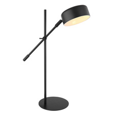 Stolní lampa, kov, černá, plast satinovaný, nastavitelná s jedním kloubem, kabel 1,5m, vypínač, DxŠxV: 42x16x50cm, bez žárovky 1xE14, max. 25W 230V