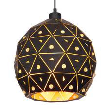 Závěsné svítidlo, kov černý matný, krystaly K9 čiré, stínítko uvnitř zlaté, Ø25cm, V:120cm, bez žárovky 1xE27, max. 60W 230V