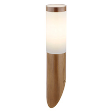 Venkovní svítidlo, ocel ve vzhledu dřeva, plast bílý, IP44, Ø8cm, V:39cm, H:17cm, bez žárovky 1xE27, max. 23W 230V