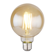 Žárovka, kov stříbrný, sklo amber, Globe, Ø9,5cm, V:14cm, 1xE27 LED 7W 230V, 700lm, 2700K