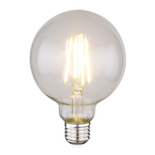 Žárovka, kov stříbrný, sklo průhledné, Globe, stmívatelné, Ø9,5CM, V:14CM, 1xE27 LED 7W 230V, 700lm, 2700K