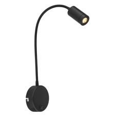 Nástěnné svítidlo, kov černý, plast černý, Flexo, vypínač, ŠxV: 9x50cm, H:35cm, včetně 1xLED 3W 230V, 180lm výstup, 3000K