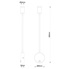 Nástěnné svítidlo, kov černý, plast černý, Flexo, vypínač, ŠxV: 9x50cm, H:35cm, včetně 1xLED 3W 230V, 180lm výstup, 3000K