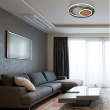 Stropní svítidlo, kov grafit, tmavohnědé dřevo, akryl bílý, Ø50cm, V:8cm, včetně 1xLED 45W 230V, 4900lm zdroj, 1600lm výstup, 3000K