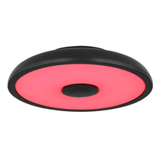 Stropní svítidlo, plast černý, bílý, Bluetooth, reproduktor 3W, paměťová funkce, noční světlo, třpytivý efekt, stmívatelné, IP44 dálkové ovládání, 1xAAA, Ø28cm, V:6cm, LED 18W 230V, zdroj 1800lm, výstup 820lm, RGB LED 3W, 3000-6500K