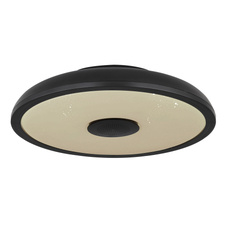 Stropní svítidlo, plast černý, bílý, Bluetooth, reproduktor 3W, paměťová funkce, noční světlo, třpytivý efekt, stmívatelné, IP44 dálkové ovládání, 1xAAA, Ø28cm, V:6cm, LED 18W 230V, zdroj 1800lm, výstup 820lm, RGB LED 3W, 3000-6500K