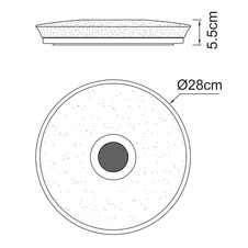 Stropní svítidlo, plast černý, bílý, Bluetooth, reproduktor 3W, paměťová funkce, noční světlo, třpytivý efekt, stmívatelné, IP44 dálkové ovládání, 1xAAA, Ø28cm, V:6cm, LED 18W 230V, zdroj 1800lm, výstup 820lm, RGB LED 3W, 3000-6500K