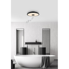 Stropní svítidlo, plast černý, bílý, Bluetooth, reproduktor 3W, paměťová funkce, noční světlo, třpytivý efekt, stmívatelné, IP44 dálkové ovládání, 1xAAA, Ø28cm, V:6cm, LED 18W 230V, zdroj 1800lm, výstup 820lm, RGB LED 3W, 3000-6500K