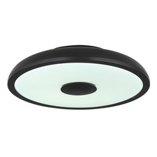 Stropní svítidlo, plast černý, bílý, Bluetooth, reproduktor 3W, paměťová funkce, noční světlo, třpytivý efekt, stmívatelné, IP44 dálkové ovládání, 1xAAA, Ø28cm, V:6cm, LED 18W 230V, zdroj 1800lm, výstup 820lm, RGB LED 3W, 3000-6500K