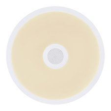 Stropní svítidlo, plast bílý, Bluetooth, reproduktor 3W, päm.funkcia, noční světlo, stmívatelné, IP44 dálkové ovládání, měnič barev, 1xAAA, Ø28cm, V:6cm, LED 18W 230V, zdroj 1900lm, výstup 1100lm, RGB LED 3W, 3000-6500K