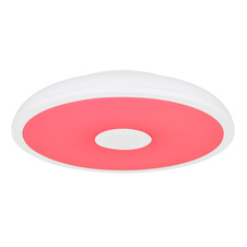 Stropní svítidlo, plast bílý, Bluetooth, reproduktor 3W, päm.funkcia, noční světlo, stmívatelné, IP44 dálkové ovládání, měnič barev, 1xAAA, Ø28cm, V:6cm, LED 18W 230V, zdroj 1900lm, výstup 1100lm, RGB LED 3W, 3000-6500K
