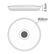 Stropní svítidlo, plast bílý, Bluetooth, reproduktor 3W, päm.funkcia, noční světlo, stmívatelné, IP44 dálkové ovládání, měnič barev, 1xAAA, Ø28cm, V:6cm, LED 18W 230V, zdroj 1900lm, výstup 1100lm, RGB LED 3W, 3000-6500K