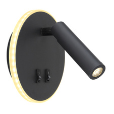 Nástěnné svítidlo, kov, černá, grafit, akryl opál, 2 vypínače samostatně zapínatelné, Ø15cm, H:15cm, včetně 1xLED 6W 230V, 770lm zdroj, 333lm výstup, 3000K, 1xLED 1W 230V, 116lm zdroj, 114lm výstup, 3000K