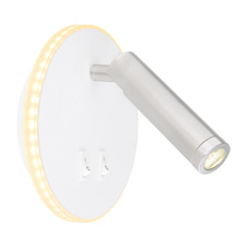 Nástěnné svítidlo, kov, bílá, akryl opál, 2 vypínače samostatně zapínatelné, Ø15cm, H:15cm, včetně 1xLED 6W 230V, 770lm zdroj, 333lm výstup, 3000K, 1xLED 1W 230V, 116lm zdroj, 114lm výstup, 3000K