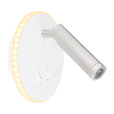 Nástěnné svítidlo, kov, bílá, akryl opál, 2 vypínače samostatně zapínatelné, Ø15cm, H:15cm, včetně 1xLED 6W 230V, 770lm zdroj, 333lm výstup, 3000K, 1xLED 1W 230V, 116lm zdroj, 114lm výstup, 3000K