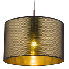 Závěsné svítidlo, kov černý, textil černý, plast zlatý, Ø400, V: 1400, bez žárovky 1xE27, max. 40W 230V