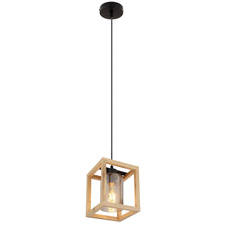 Závěsné svítidlo, kov černý, MDF hnědý, kouřové sklo s bublinami, DxŠxV: 170x170x1200, bez žárovky 1xE27, max. 40W 230V