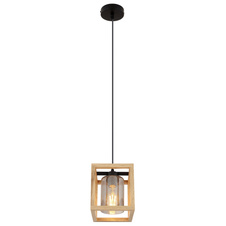 Závěsné svítidlo, kov černý, MDF hnědý, kouřové sklo s bublinami, DxŠxV: 170x170x1200, bez žárovky 1xE27, max. 40W 230V