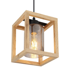 Závěsné svítidlo, kov černý, MDF hnědý, kouřové sklo s bublinami, DxŠxV: 170x170x1200, bez žárovky 1xE27, max. 40W 230V