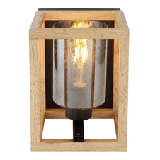 Nástěnné svítidlo, kov černý, MDF hnědá, kouřové sklo s bublinami, ŠxV: 170x220, H: 195, bez žárovky 1xE27, max. 40W 230V