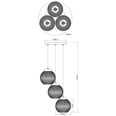 Závěsné svítidlo, kov černý, hnědé dřevo, Ø44cm, V:120cm, bez žárovek 3xE27, max. 60W 230V