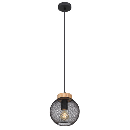 Závěsné svítidlo, kov černý, hnědé dřevo, Ø20cm, V:120cm, bez žárovky 1xE27, max. 60W 230V