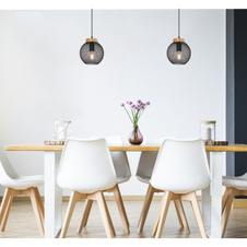 Závěsné svítidlo, kov černý, hnědé dřevo, Ø20cm, V:120cm, bez žárovky 1xE27, max. 60W 230V