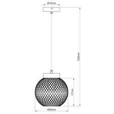 Závěsné svítidlo, kov černý, hnědé dřevo, Ø20cm, V:120cm, bez žárovky 1xE27, max. 60W 230V