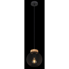 Závěsné svítidlo, kov černý, hnědé dřevo, Ø20cm, V:120cm, bez žárovky 1xE27, max. 60W 230V