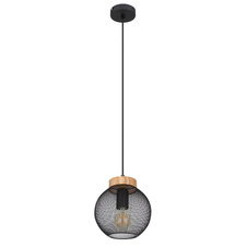 Závěsné svítidlo, kov černý, hnědé dřevo, Ø20cm, V:120cm, bez žárovky 1xE27, max. 60W 230V