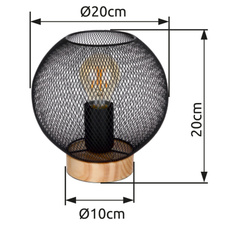 Stolní lampa, hnědé dřevo, kov černý, vypínač, Ø20cm, V:20cm, bez žárovky 1xE27, max. 60W 230V