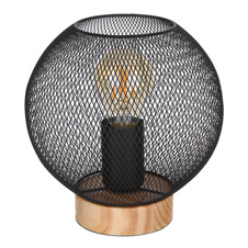 Stolní lampa, hnědé dřevo, kov černý, vypínač, Ø20cm, V:20cm, bez žárovky 1xE27, max. 60W 230V